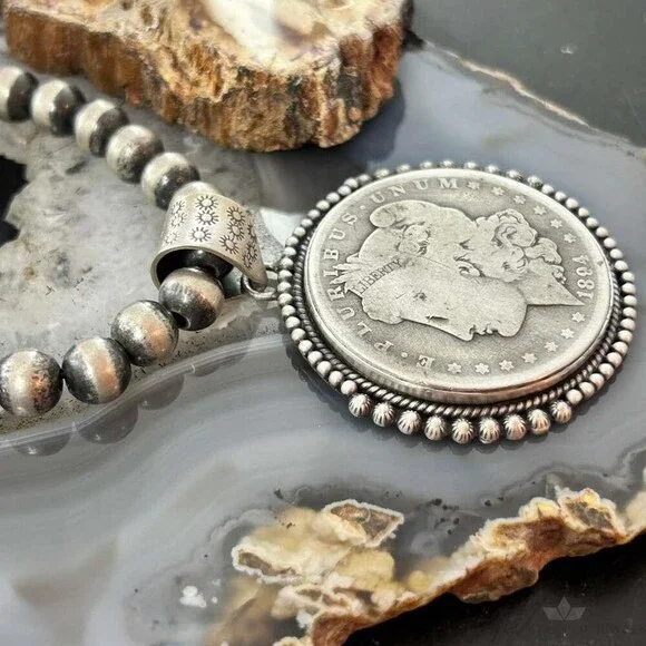 Genuine 90% Silver 1894 US Morgan Dollar Decorated Unisex Pendant